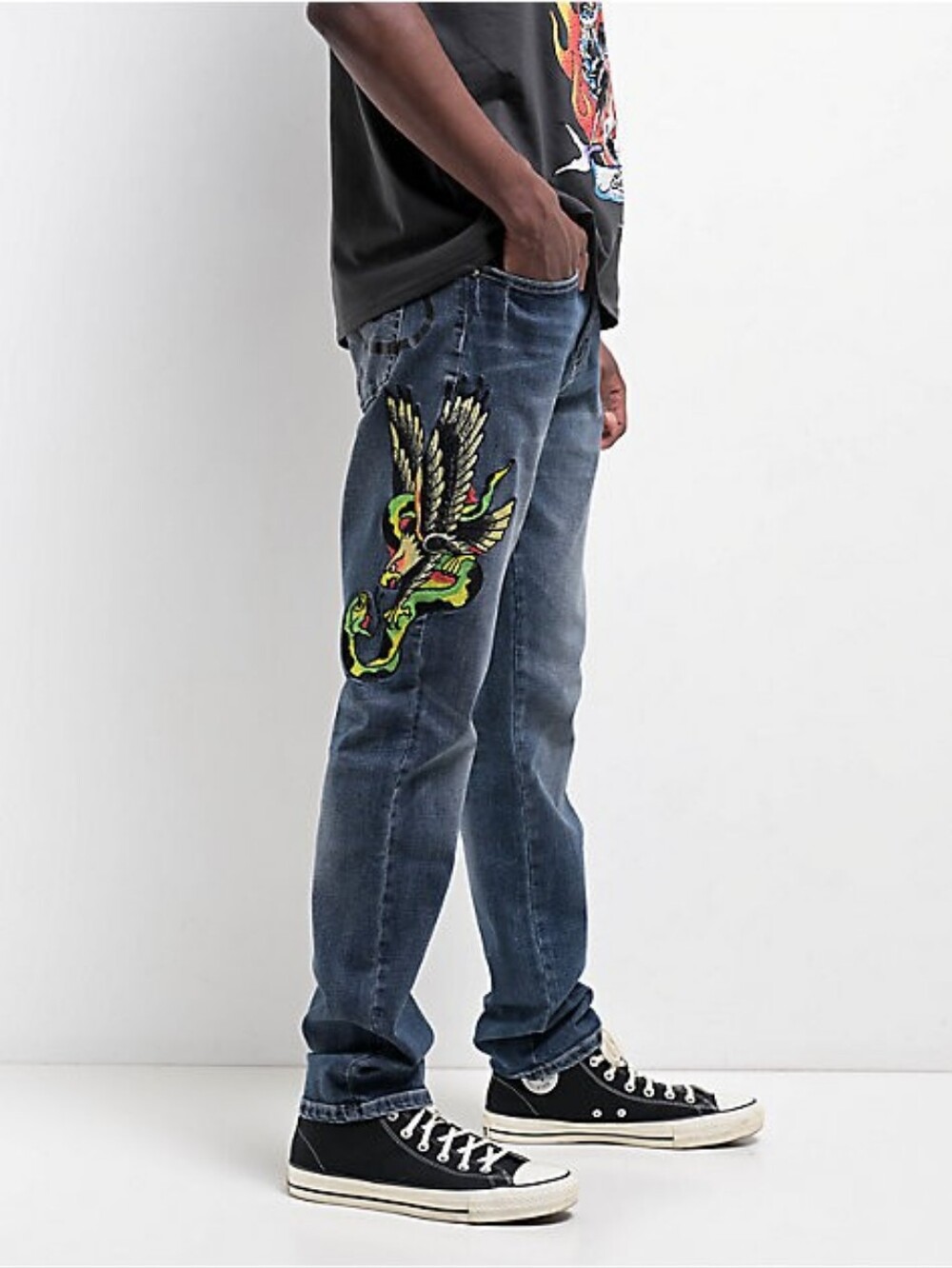 NWT " Ed Hardy" Eagle & Snake Embroidered Denim Jeans Men's Size 34